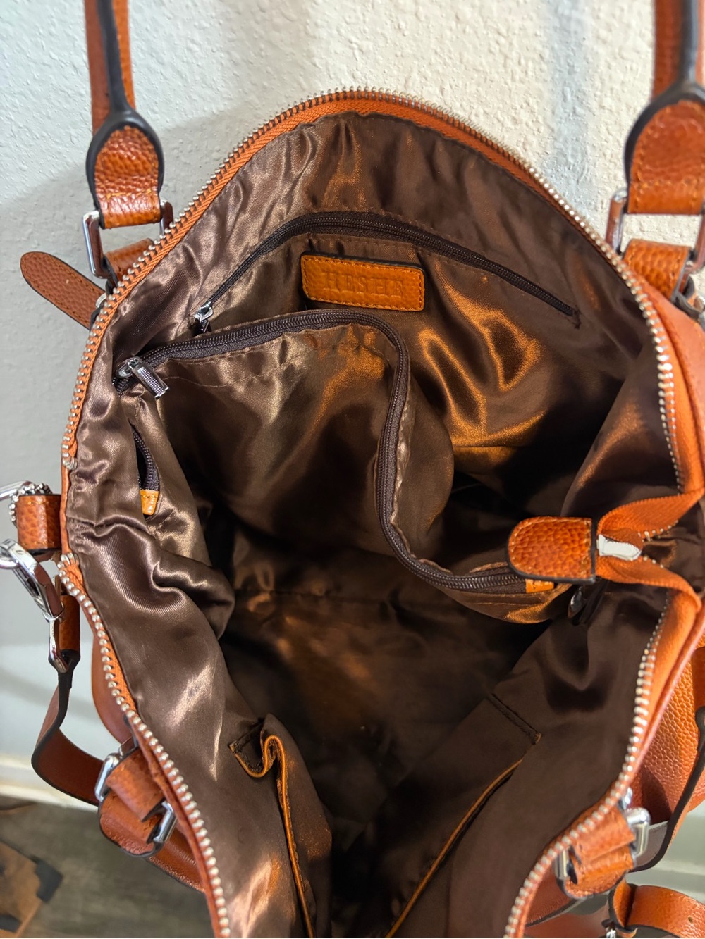 Convertible Leather Crossbody Tote in Cognac Brown - Picture 4 of 4